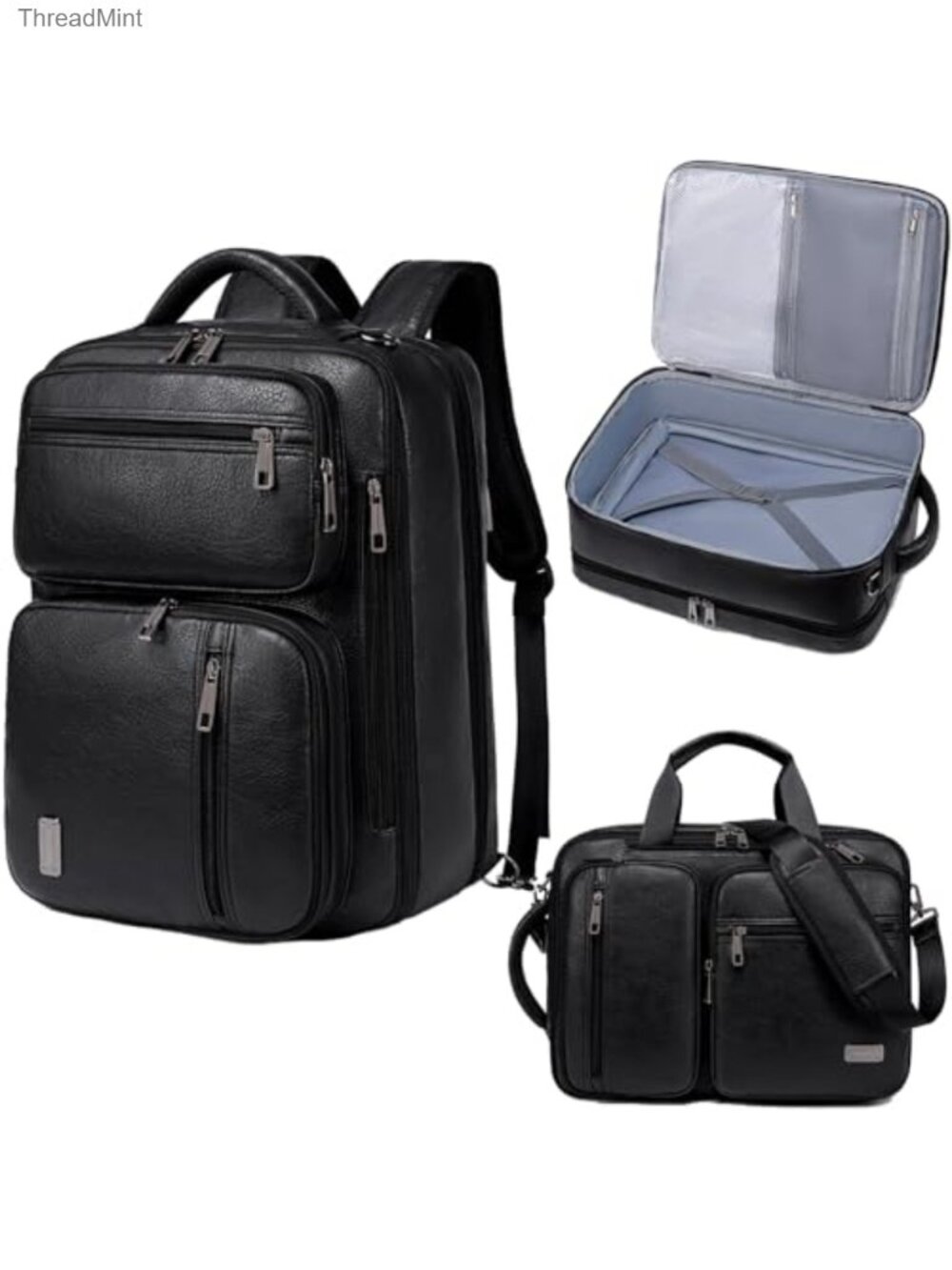 3-in-1 Convertible Vegan Leather Laptop Bag Expandable Travel Backpack
